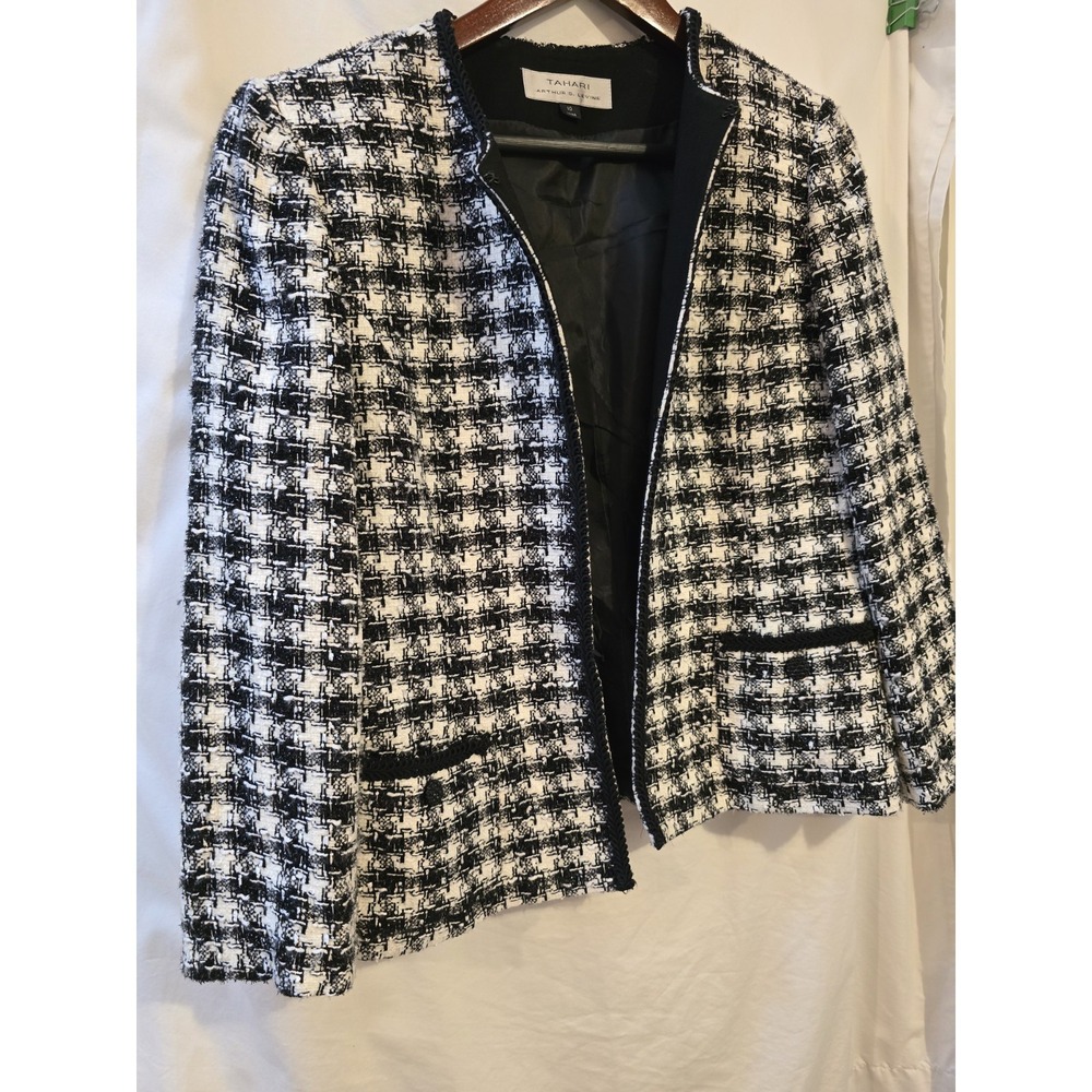 Tahari Arthur S Levine Luxe Open Front Houndstooth Blazer Size 10